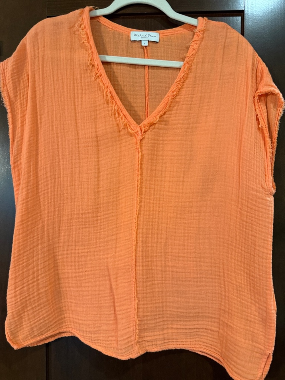 Michael Stars Bright Orange Textured V-Neck Blouse